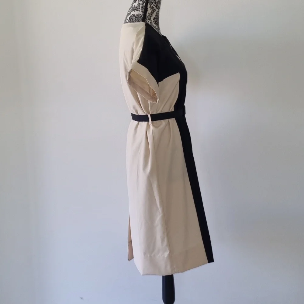 Katies, vintage cream/black panel midi dress, with belt, size 10 - Picture 4 of 7